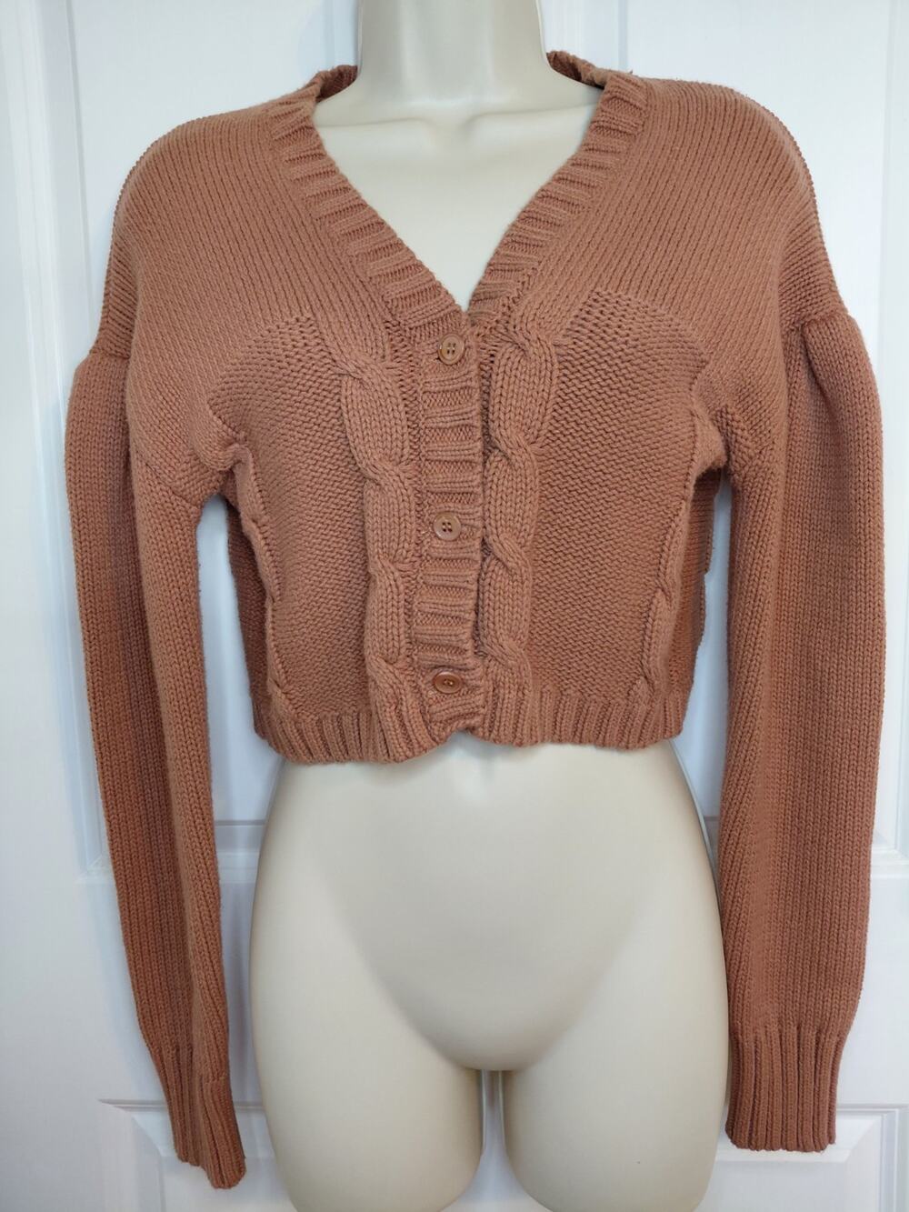 Cottagecore Cropped Cable Knit Cardigan Sm Sunrise Orange Button Cozy Coquette